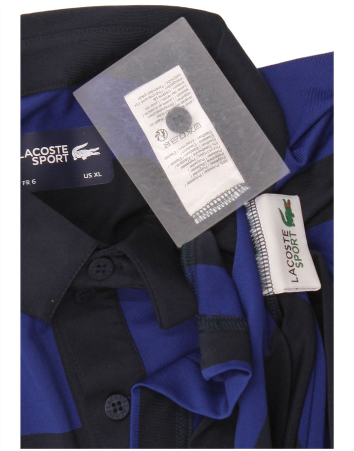 LACOSTE Mens Polo Shirt Size 6 XL Navy Blue Striped Polyester
