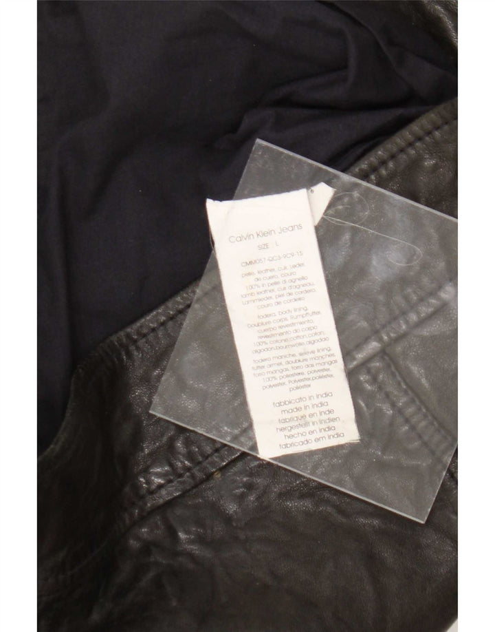 Calvin Klein Jeans Mens Leather Biker Jacket UK 40 Large Black