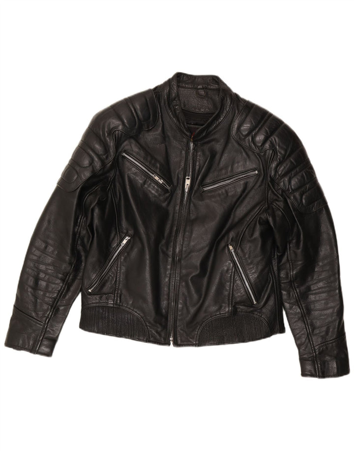 Xelement Mens Leather Biker Jacket UK 40 Large Black Leather