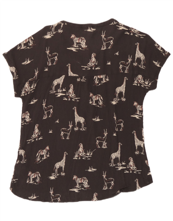 Fat Face Womens Graphic Blouse Top UK 14 Large Black Viscose