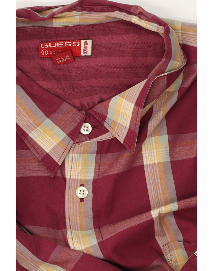 Guess Mens Short Sleeve Shirt 2XL Burgundy Check