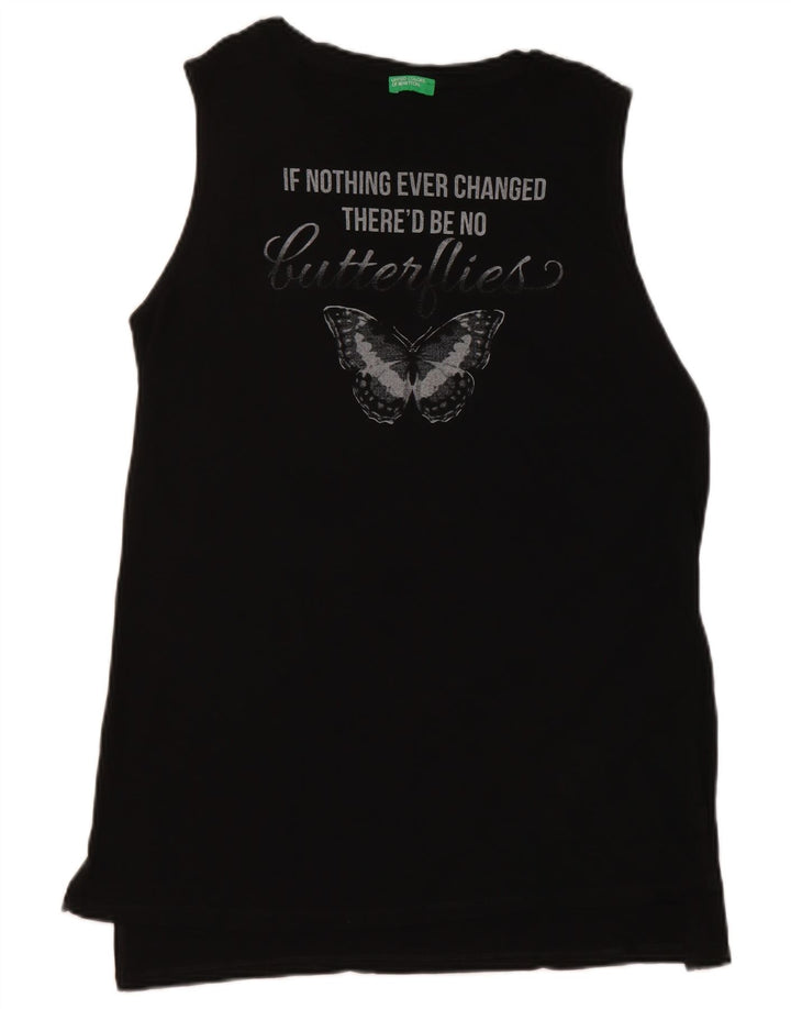 Benetton Womens Graphic Vest Top UK 14 Medium Black Butterfly