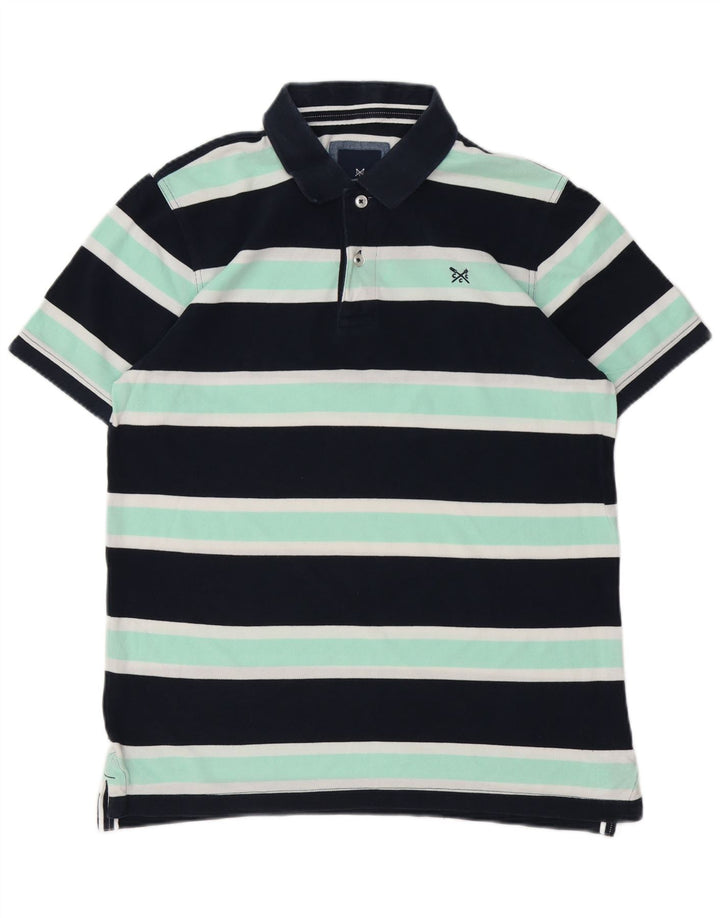 Crew Clothing Mens Polo Shirt Medium Navy Blue Striped Cotton