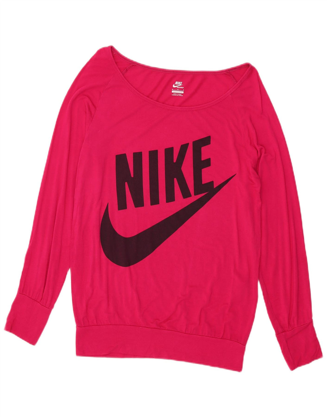Nike Womens Graphic Top Long Sleeve UK 14 Medium Pink Viscose