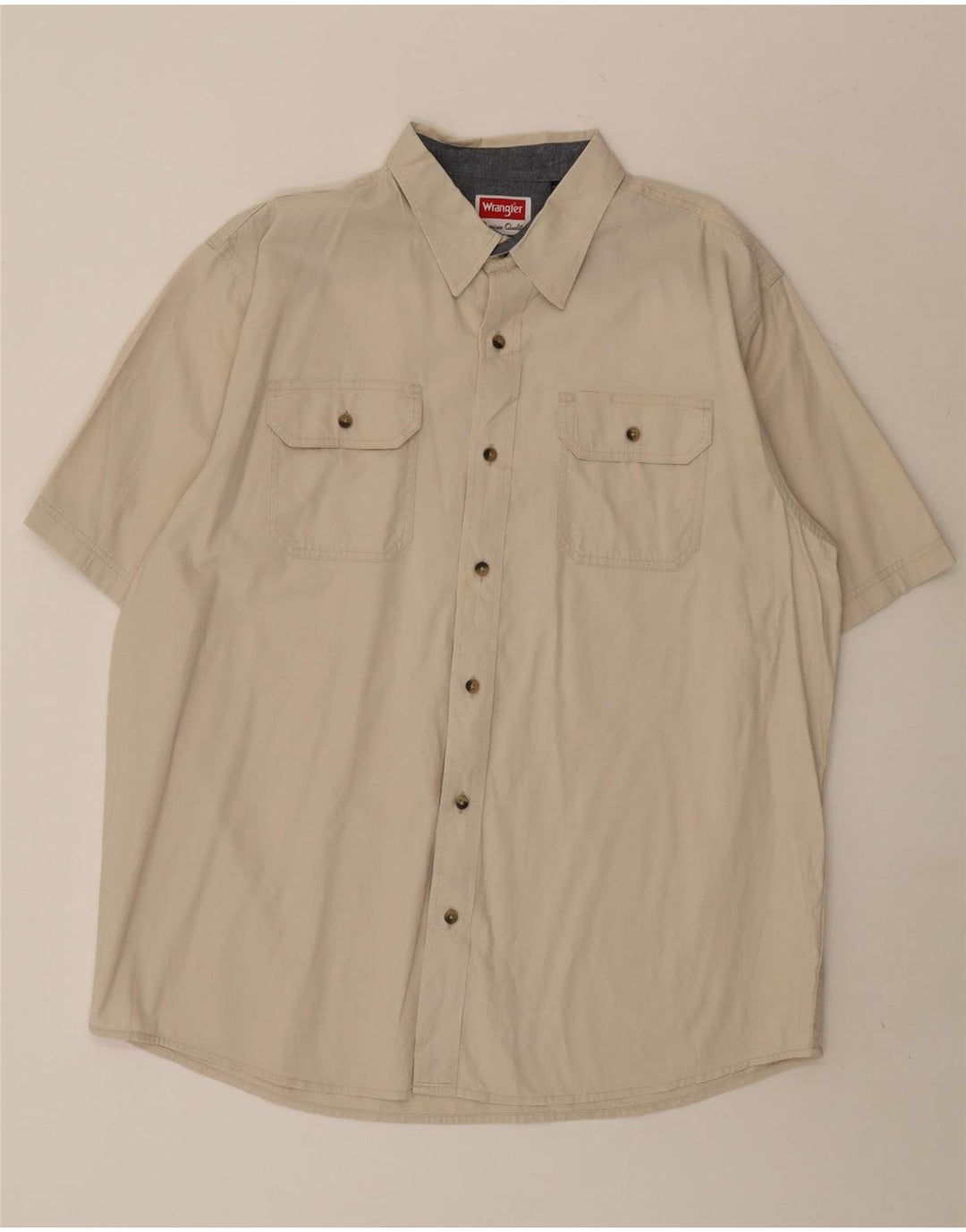 WRANGLER Mens Short Sleeve Shirt Large Beige Cotton