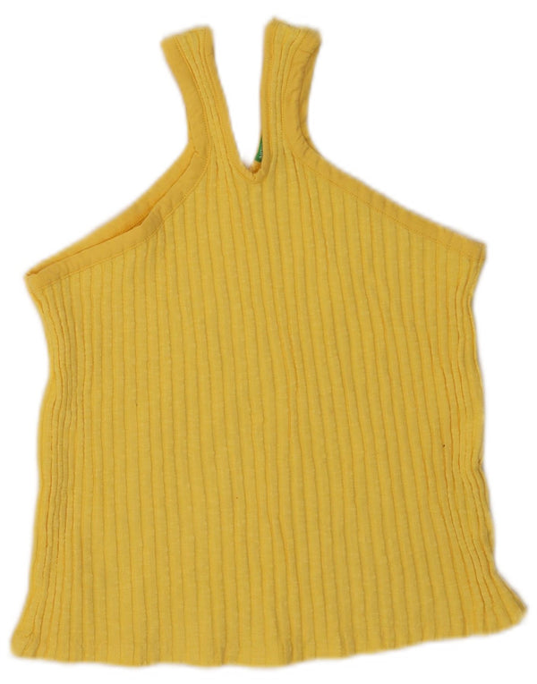 Benetton Womens Crop Vest Top UK 10 Small Yellow Cotton
