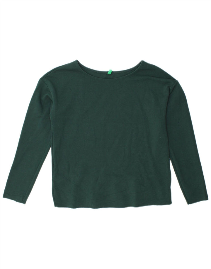 BENETTON Womens Crop Top Long Sleeve UK 12 Medium Green