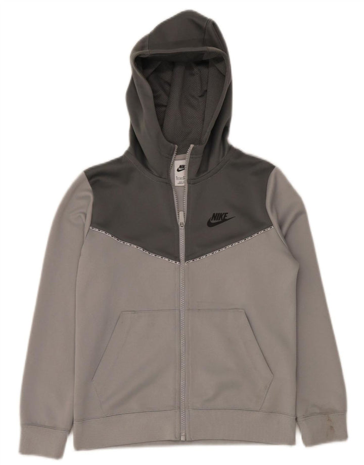 Nike Boys Zip Hoodie Sweater 10-11 Years Medium Grey Colourblock Polyester