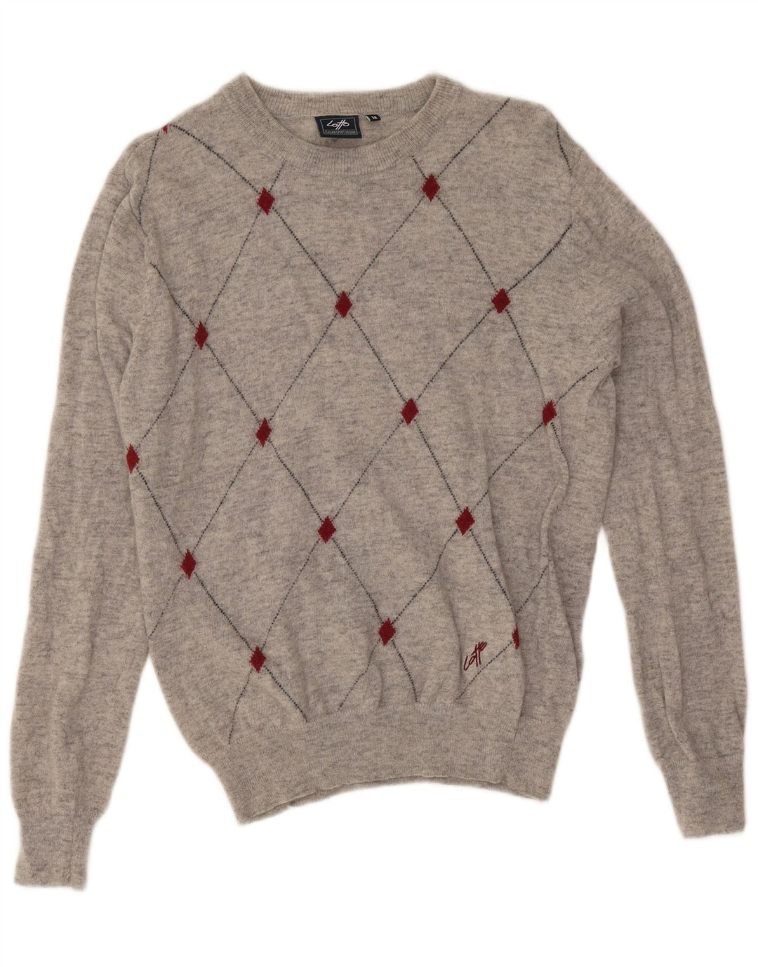 Lotto Mens Crew Neck Jumper Sweater Medium Grey Argyle/Diamond Wool