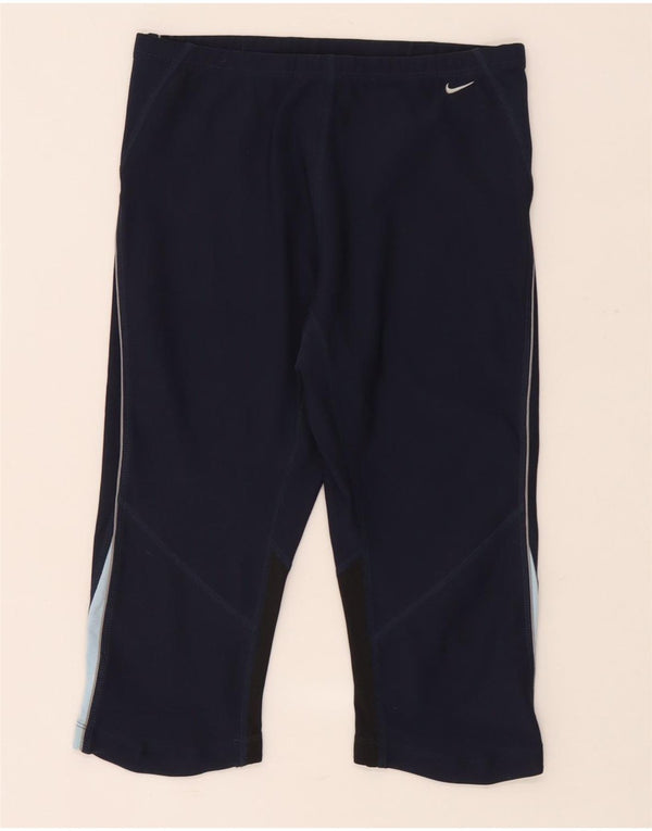 Nike Womens Capri Leggings UK 14/16 Large Navy Blue Colourblock Polyester