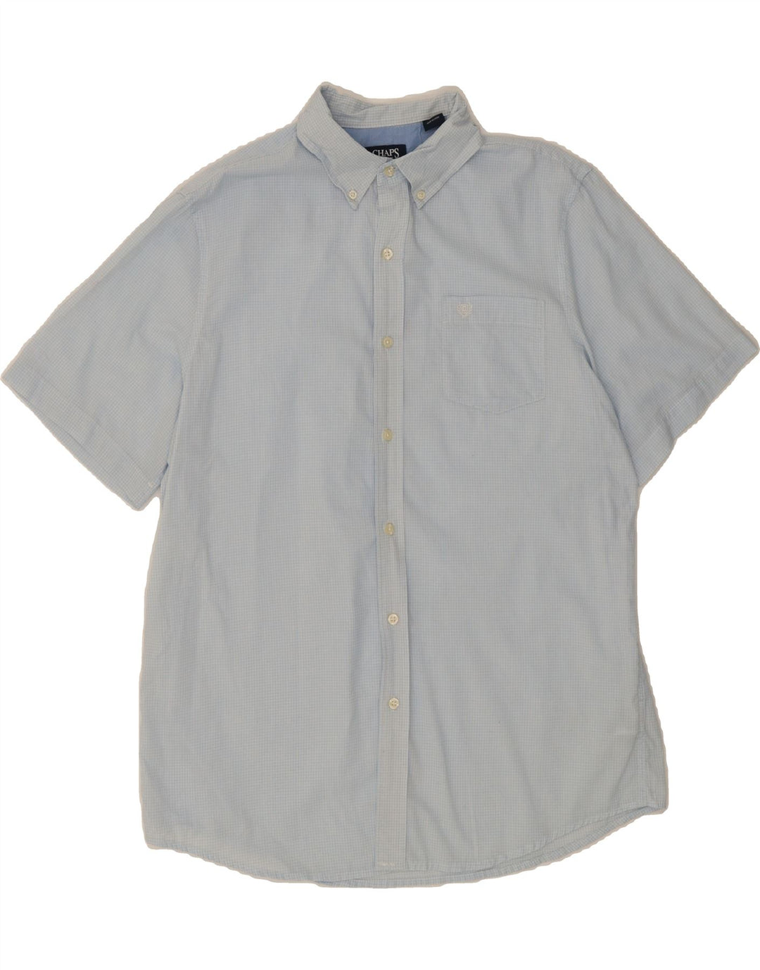 CHAPS Mens Easy Care Short Sleeve Shirt Large Blue Gingham Cotton Vintage Chaps and Second-Hand Chaps from Messina Hembry 