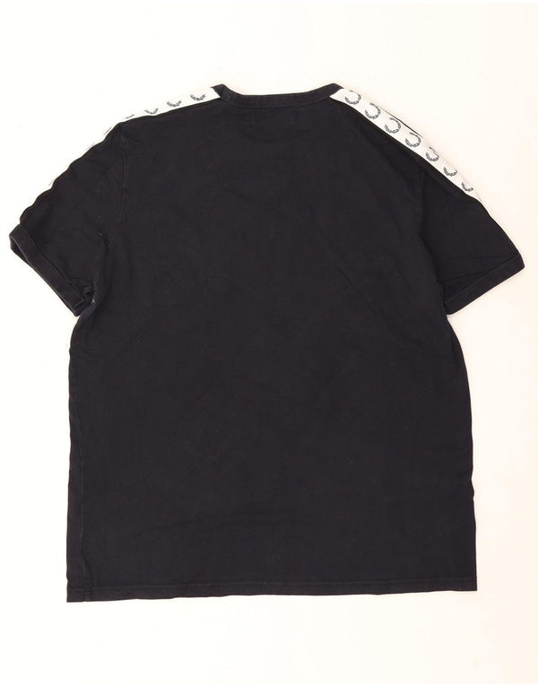 Fred Perry Mens Graphic T-Shirt Top XL Navy Blue Colourblock Cotton
