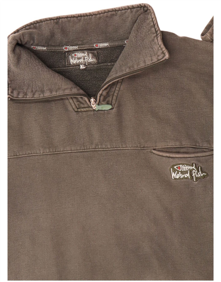 WEIRD FISH Mens Zip Neck Sweatshirt Jumper XL Grey Cotton