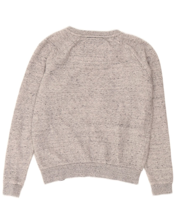 Superdry Womens Graphic Sweatshirt Jumper UK 6 XS Grey Flecked Cotton