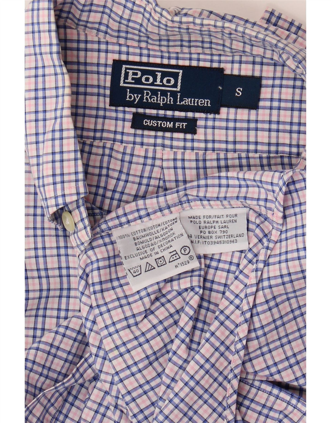 POLO RALPH LAUREN Mens Custom Fit Shirt Small Blue Check Cotton