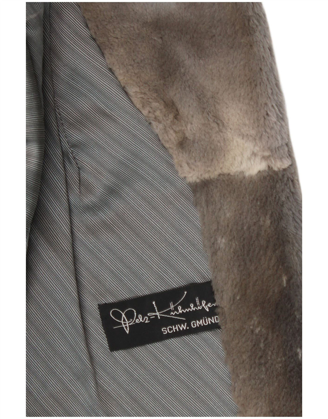 Vintage Womens Fur Coat UK 14 Large Grey Striped Leather