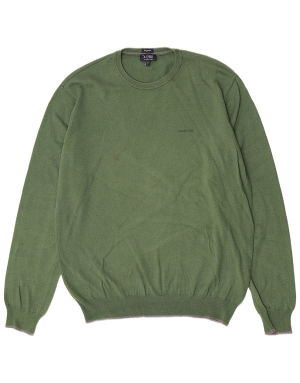 Armani Jeans Mens Regular Fit Crew Neck Jumper Sweater XL Green Cotton