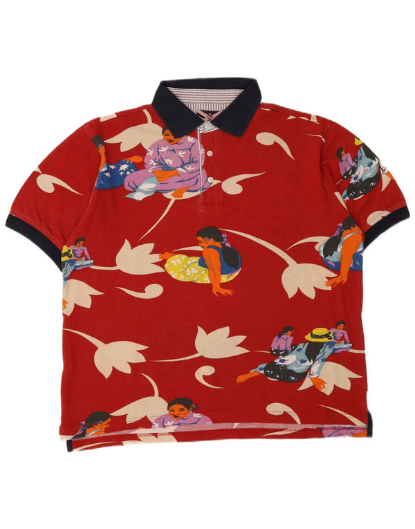 Johnny Lambs Mens Graphic Polo Shirt Large Red Floral Cotton