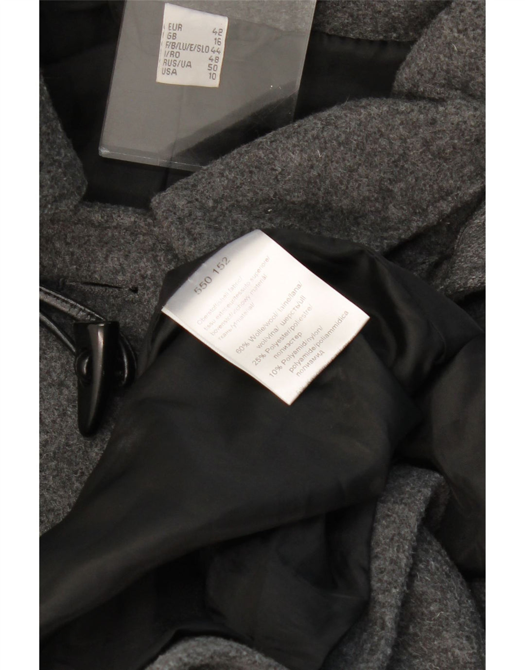 VINTAGE Womens Hooded Duffle Coat UK 16 Large Grey Wool