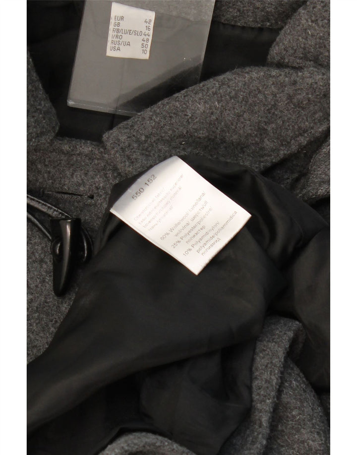 VINTAGE Womens Hooded Duffle Coat UK 16 Large Grey Wool