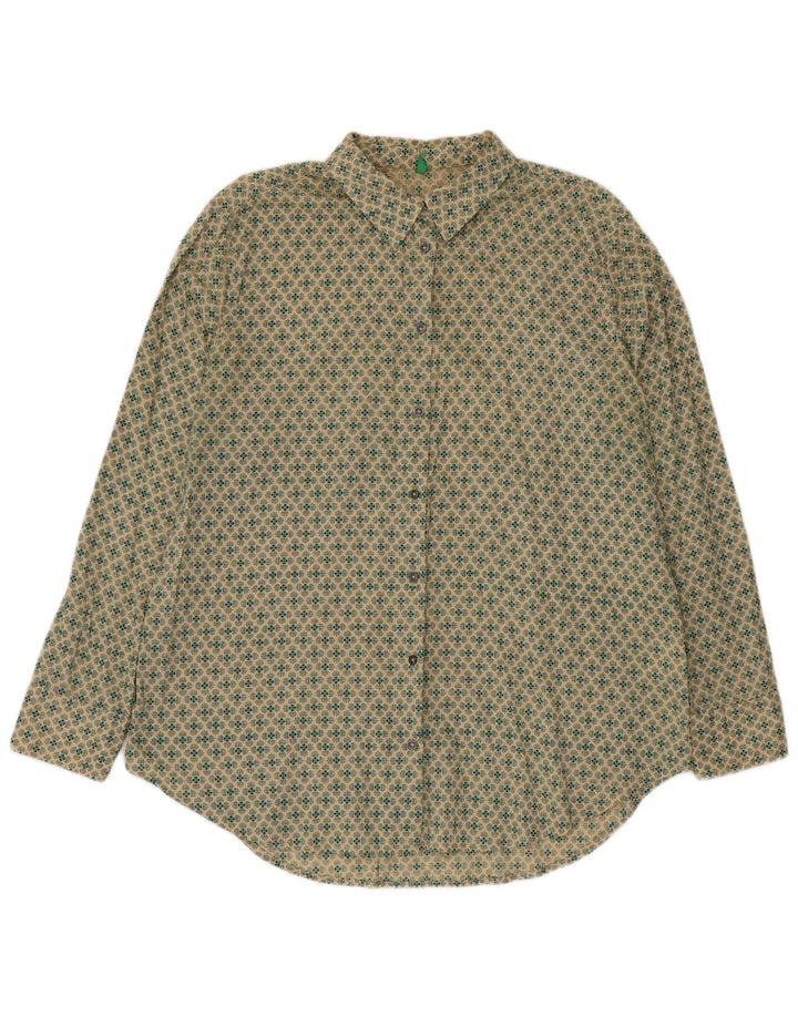 BENETTON Mens Shirt Large Green Floral Cotton