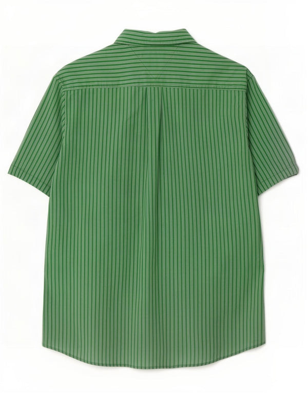 Tommy Hilfiger Mens Short Sleeve Classic Fit Shirt Medium Green Pinstripe