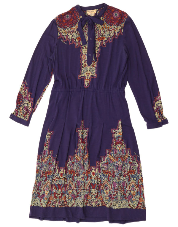 Oleg Cassini Womens Front Tie Maxi Dress IT 46 Large Purple Paisley Wool