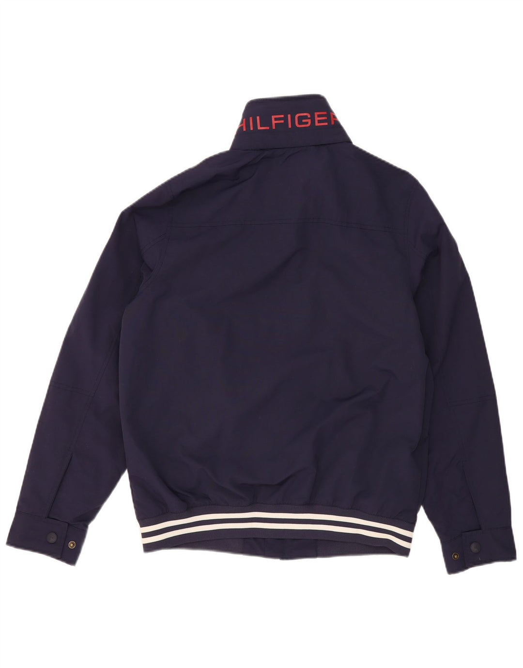 TOMMY HILFIGER Mens Graphic Hooded Bomber Jacket UK 36 Small Navy Blue