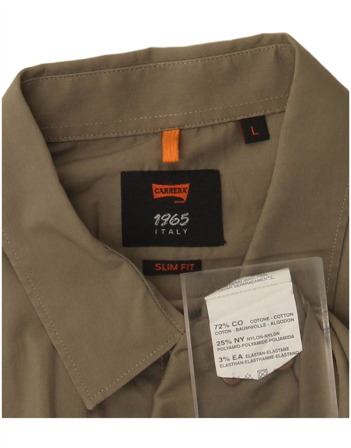 Carrera Mens Slim Fit Shirt Large Khaki Cotton