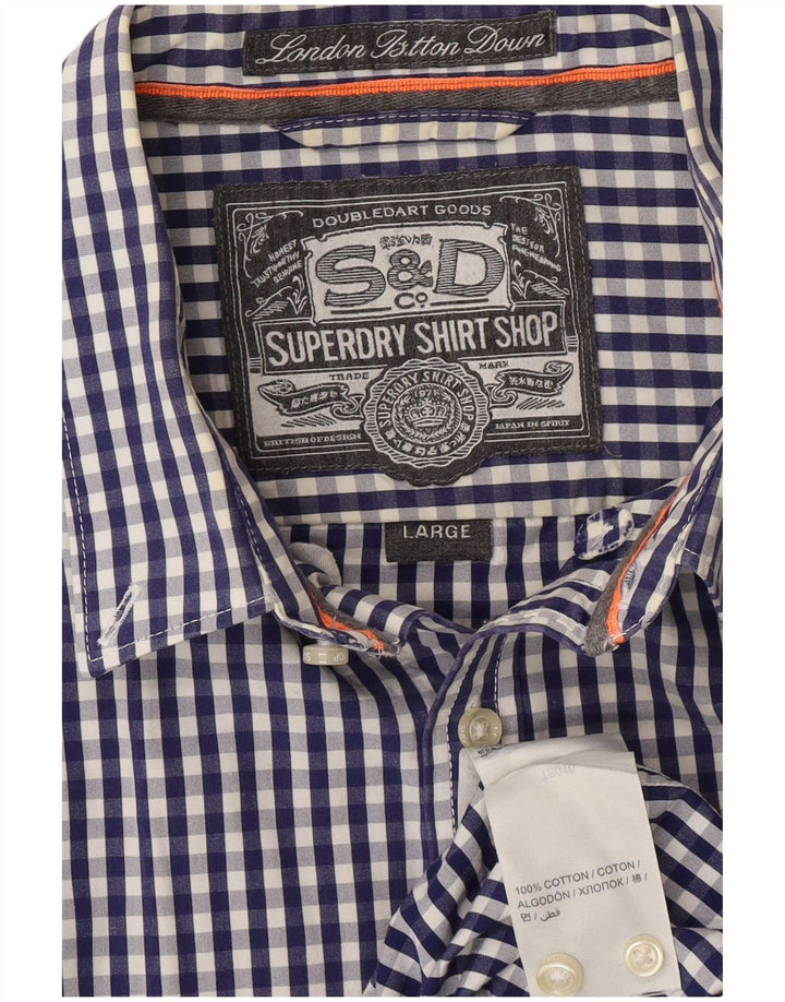 SUPERDRY Mens Shirt Large Navy Blue Gingham Cotton