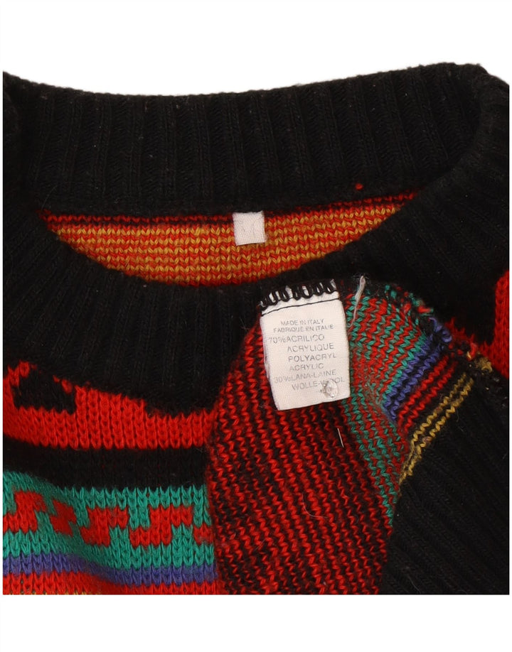 Vintage Mens Crew Neck Jumper Sweater Medium Multicoloured Fair Isle