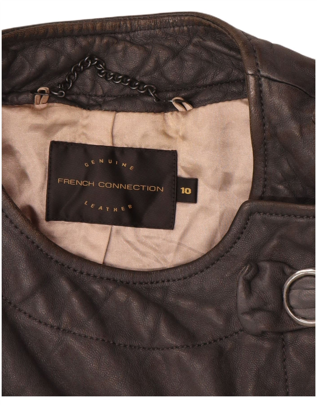 French Connection Womens Military Crop Jacket UK 10 Small Black Leather