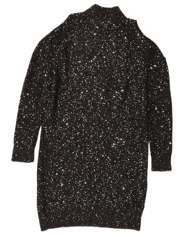 Oasis Womens Long Sleeve Sequin Jumper Dress UK 10 Small Black Flecked