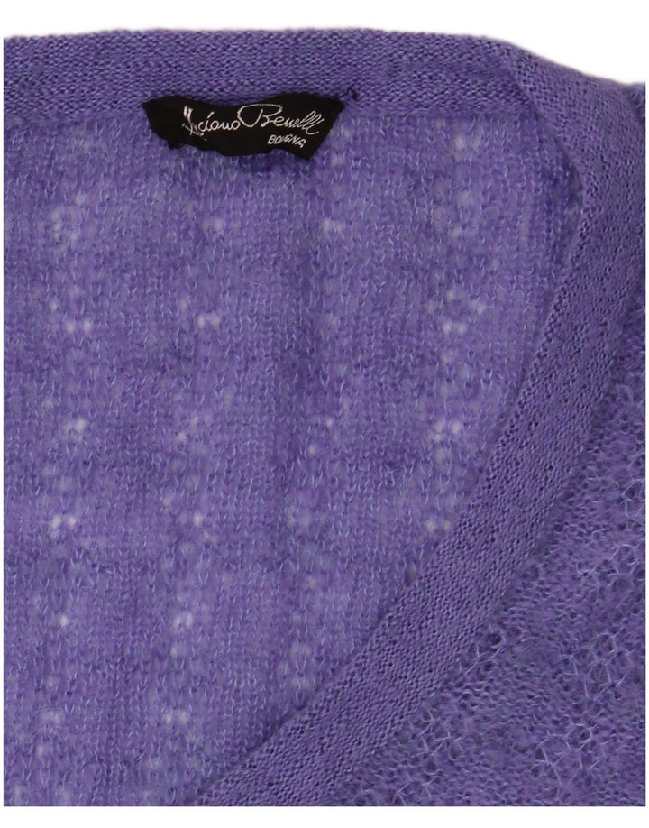 VINTAGE Womens Short Sleeve V-Neck Jumper Sweater UK 14 Medium Purple
