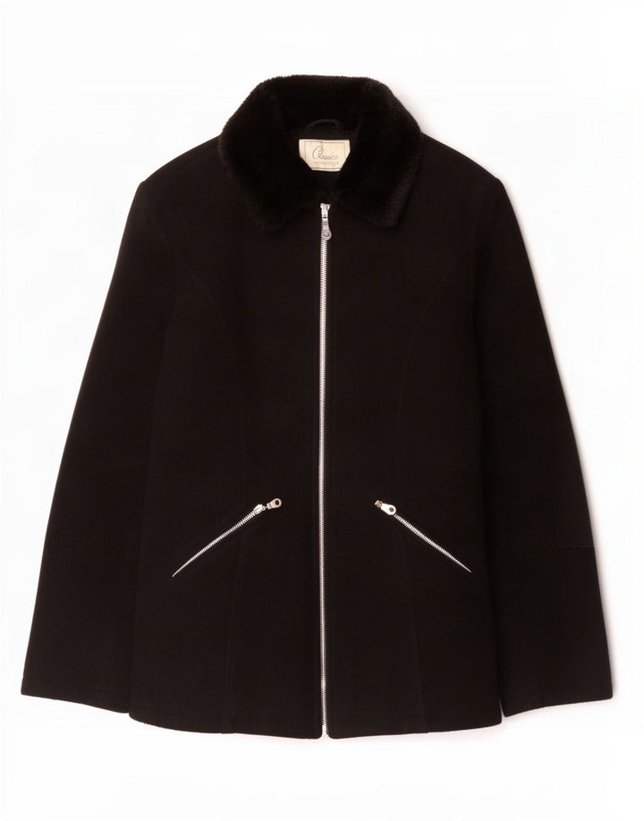 St. Bernard Womens Full Zip Overcoat UK 10 Small Black Wool