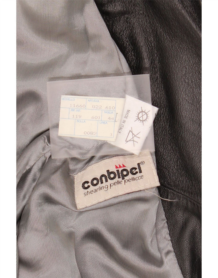 Conbipel Womens Leather Biker Jacket IT 44 Medium Black Leather