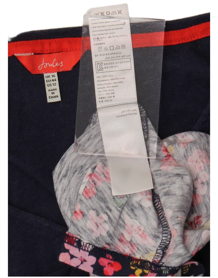 JOULES Womens V-Neck Jumper Sweater UK 16 Large Navy Blue Floral Cotton