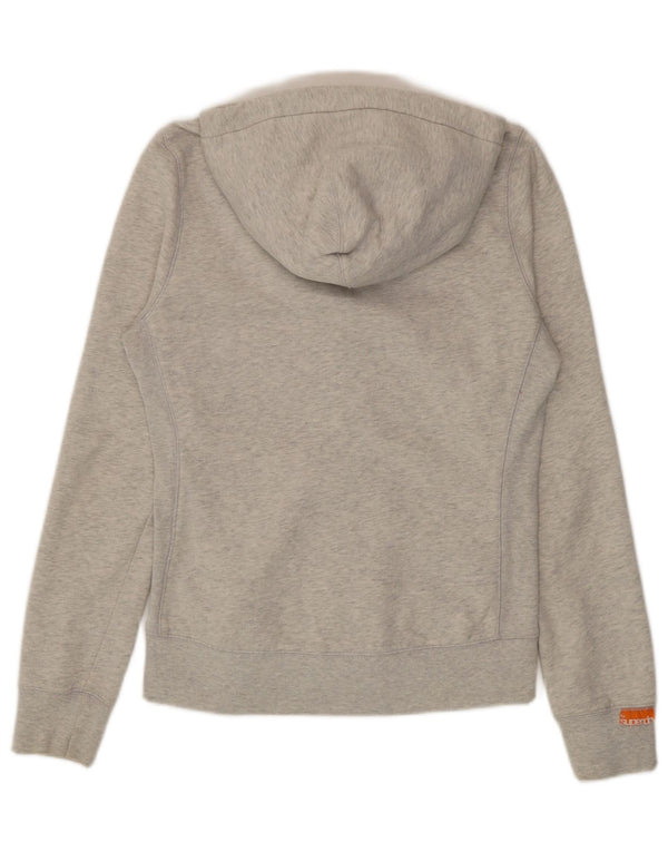 Superdry Womens Graphic Zip Hoodie Sweater UK 12 Medium Grey Cotton