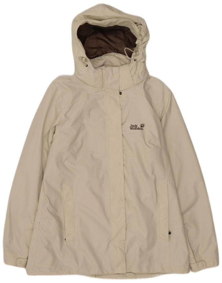 Jack Wolfskin Womens Hooded Windbreaker Jacket UK 16 Large  Beige Polyamide