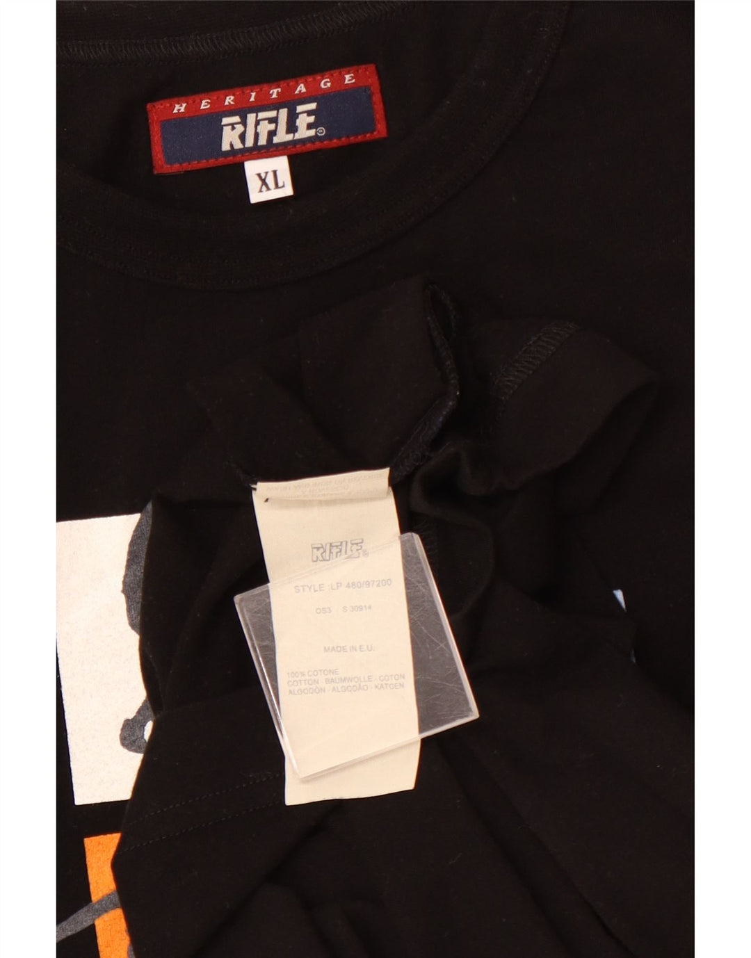 RIFLE Mens Graphic T-Shirt Top XL Black Cotton