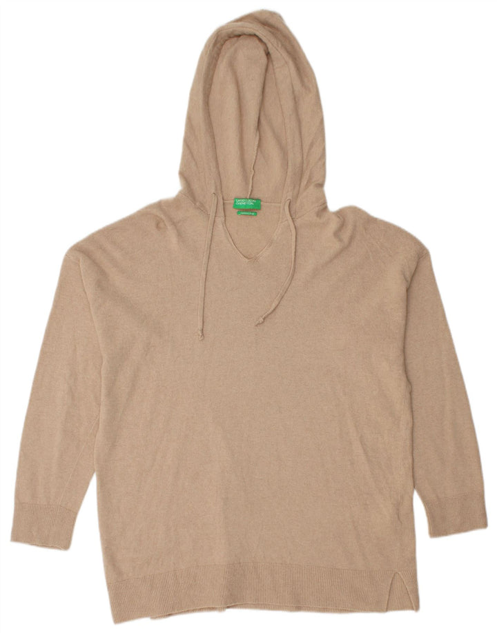 Benetton Womens Hooded Jumper Sweater UK 14 Medium Beige Polyamide