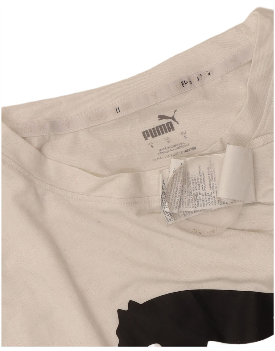 Puma Womens Crop Graphic T-Shirt Top UK 10 Small White Polyester