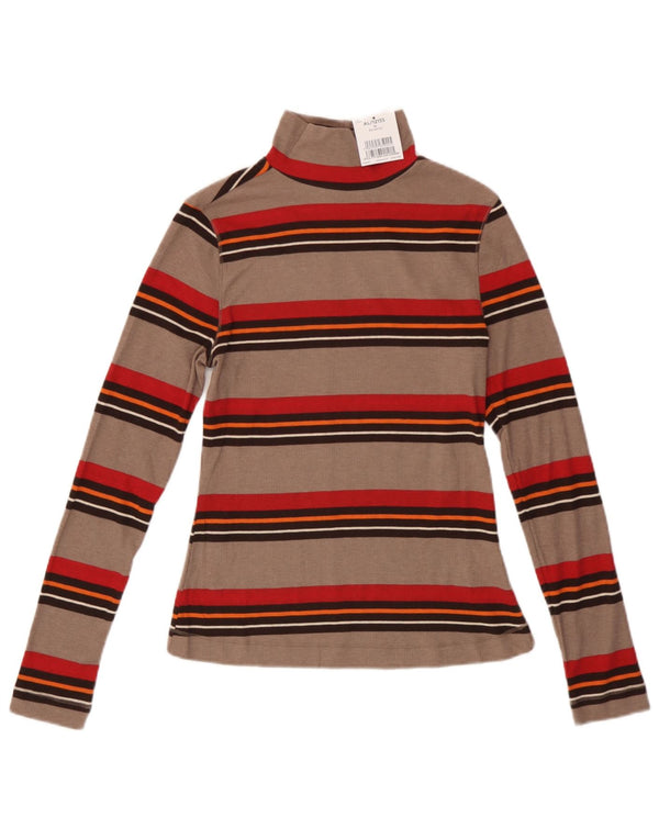 Next Womens Top Long Sleeve UK 12 Medium Beige Striped Cotton