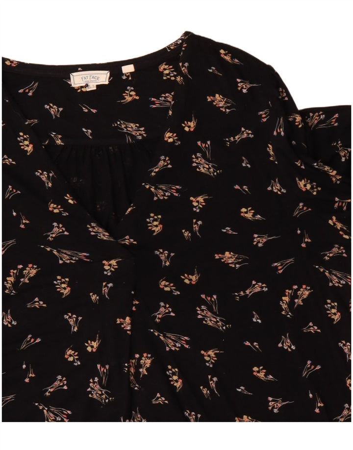 Fat Face Womens Long Sleeve Oversized Blouse Top UK 12 Medium Black Floral