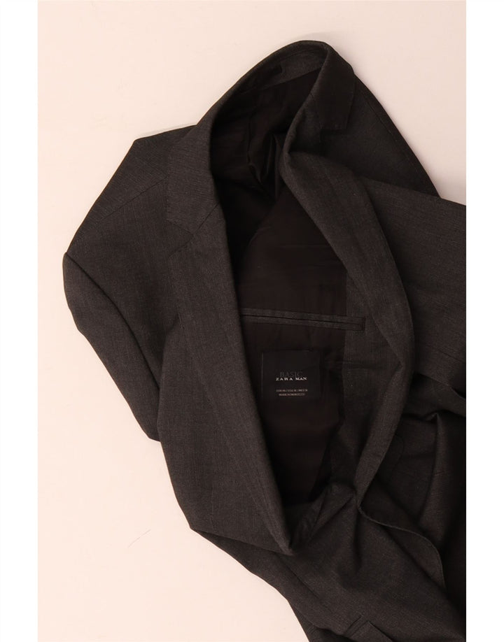 Zara Mens 2 Button Blazer Jacket EU 48 Medium Grey Viscose