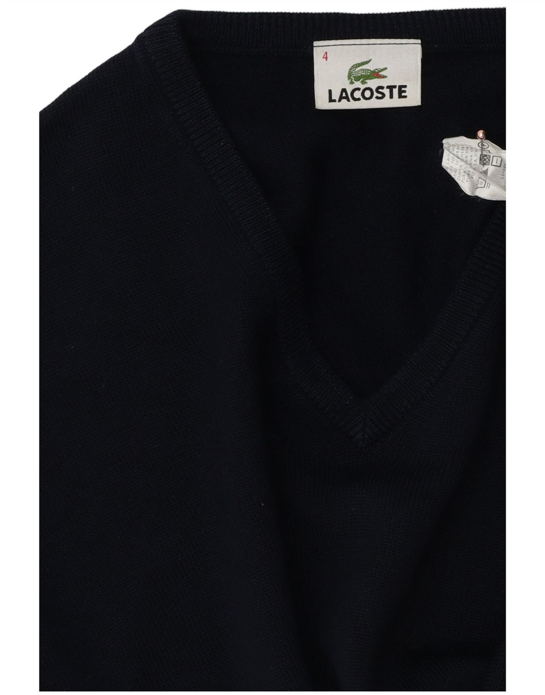 Lacoste Mens V-Neck Jumper Sweater Size 4 Medium Navy Blue Virgin Wool