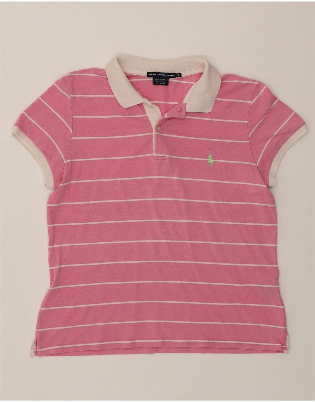 RALPH LAUREN Womens Polo Shirt UK 14 Large Pink Striped Cotton
