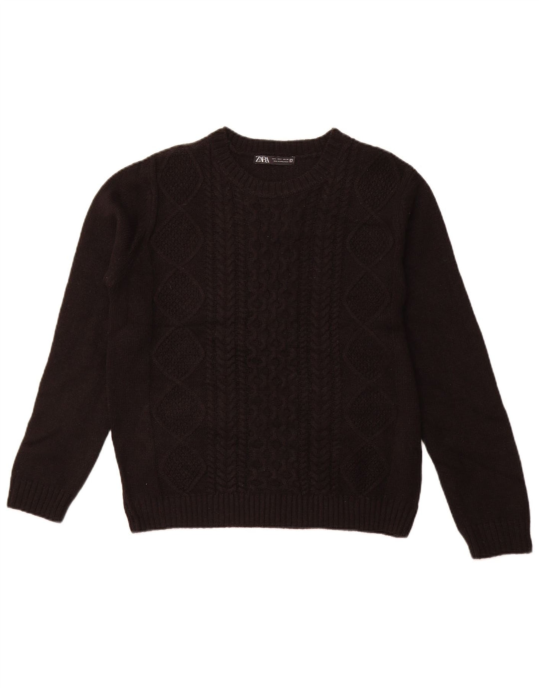 Zara Womens Crew Neck Jumper Sweater UK 14 Large Black Acrylic