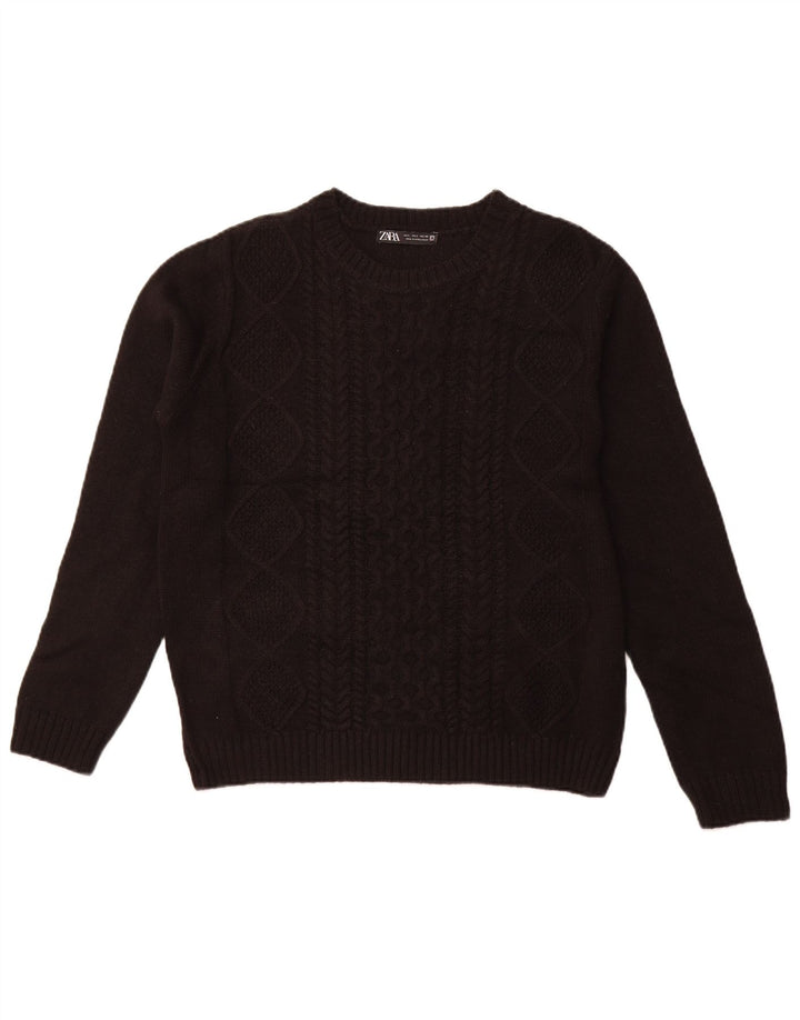 Zara Womens Crew Neck Jumper Sweater UK 14 Large Black Acrylic