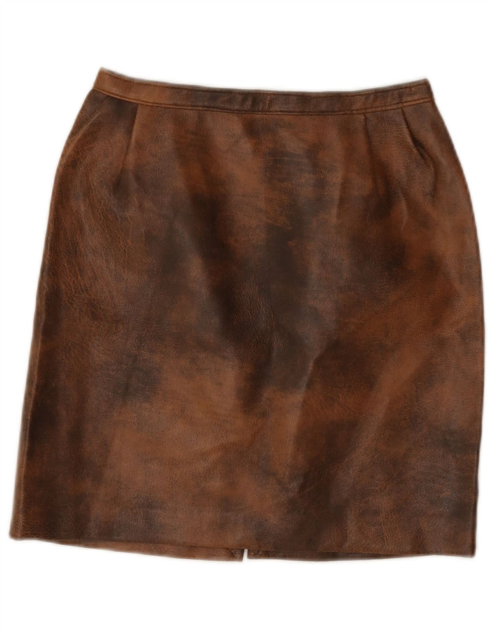 VINTAGE Womens Mini Leather Skirt W24 XS Brown